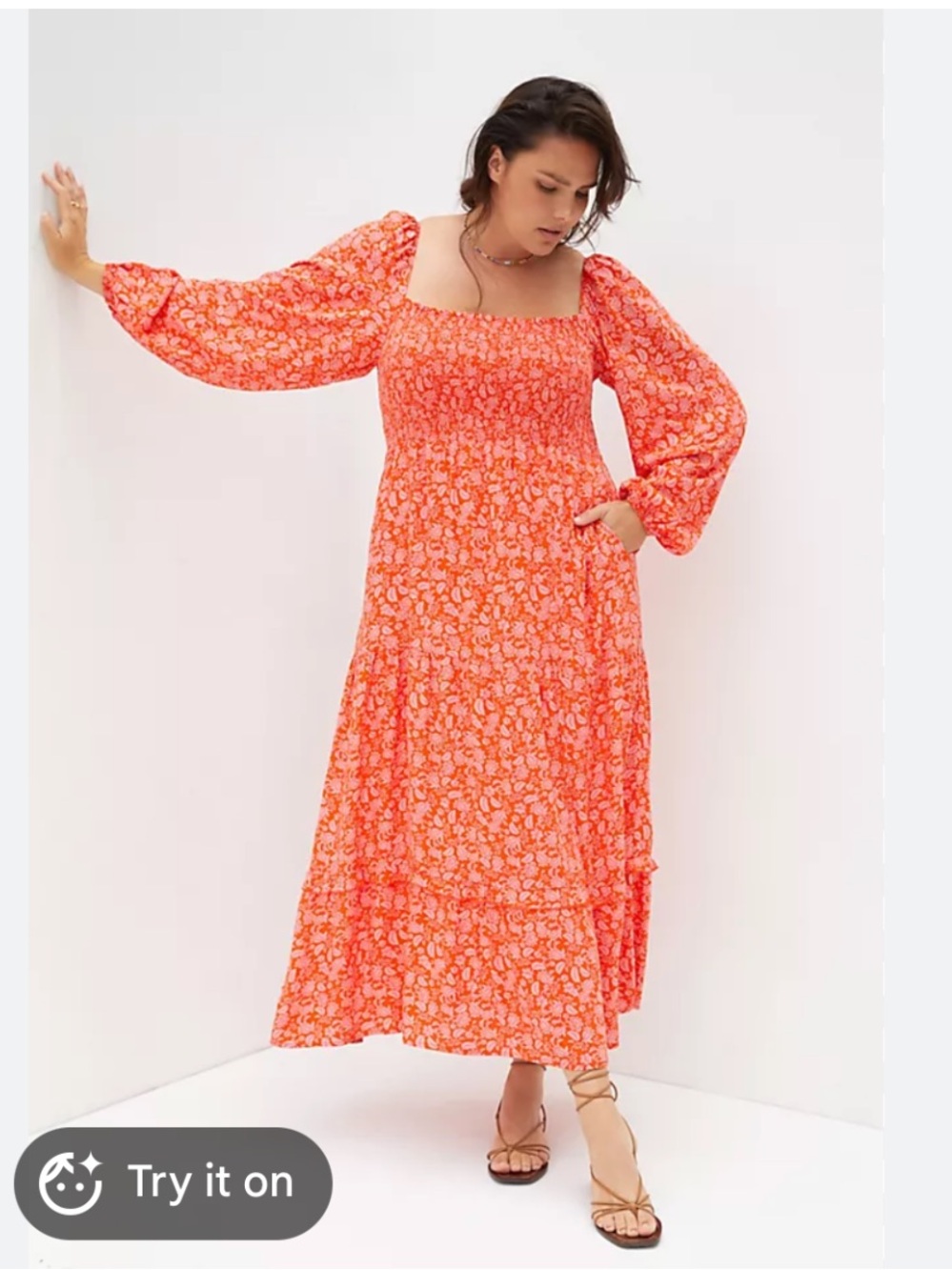 Anthropologie x Dolan Red Floral Smocked Midi Dress